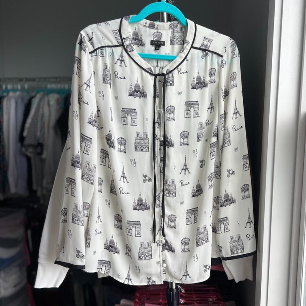 Talbots Paris Print Button-Down Blouse - image 1